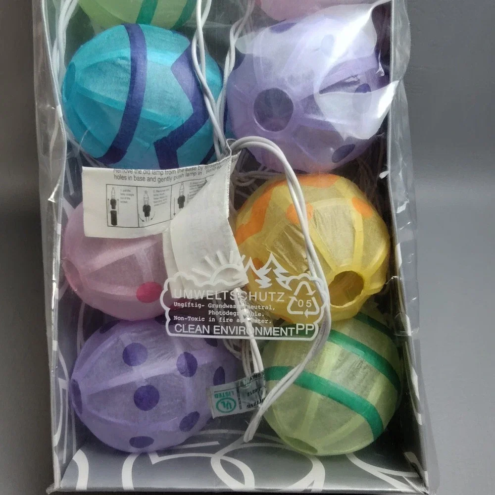 Department 56 Easter Egg String Of Lights Paper Egg Lanterns Set of 10 USED READ